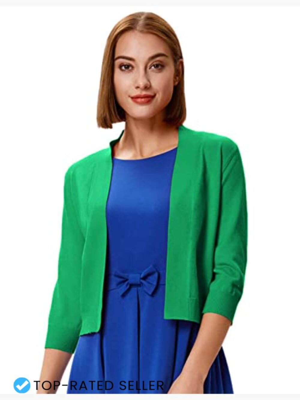 3/4 Sleeve Cropped Cardigan Knit Open Front Bolero Shrug Classic Slim Fit - Picture 2 of 7